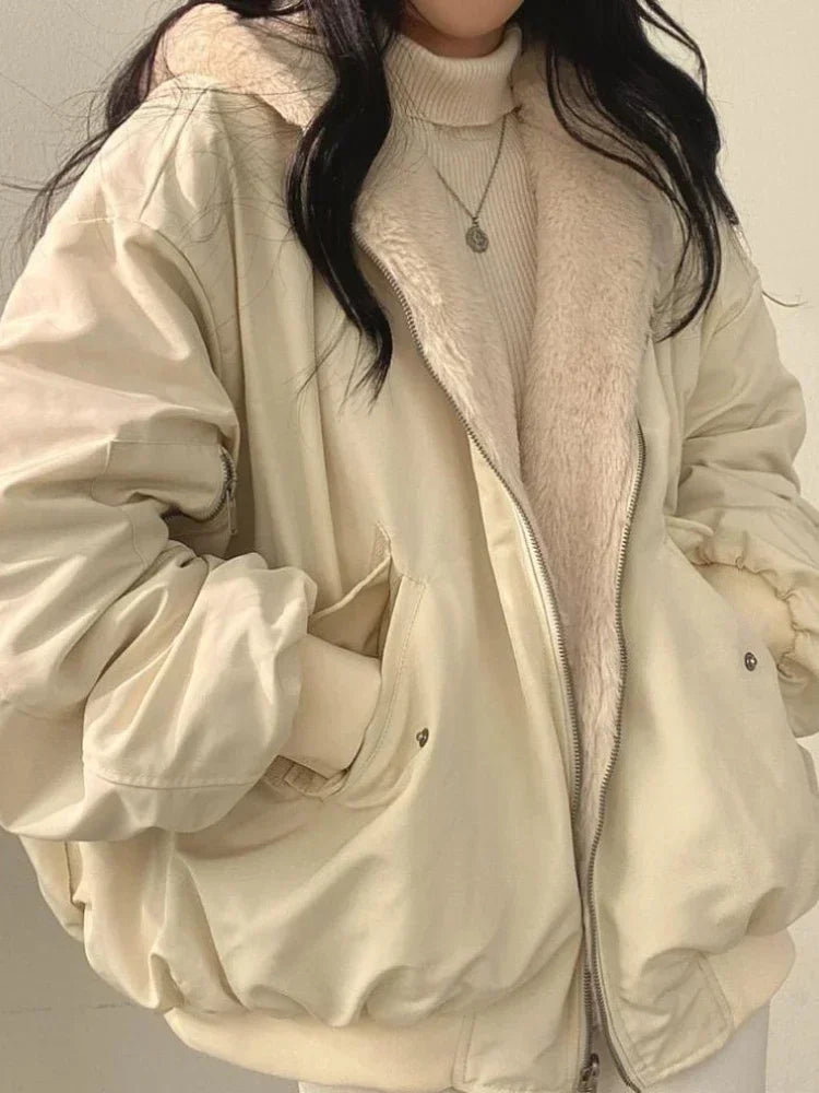 Double Sided Zipper Heavy Jacket Apricot S - VONVEX