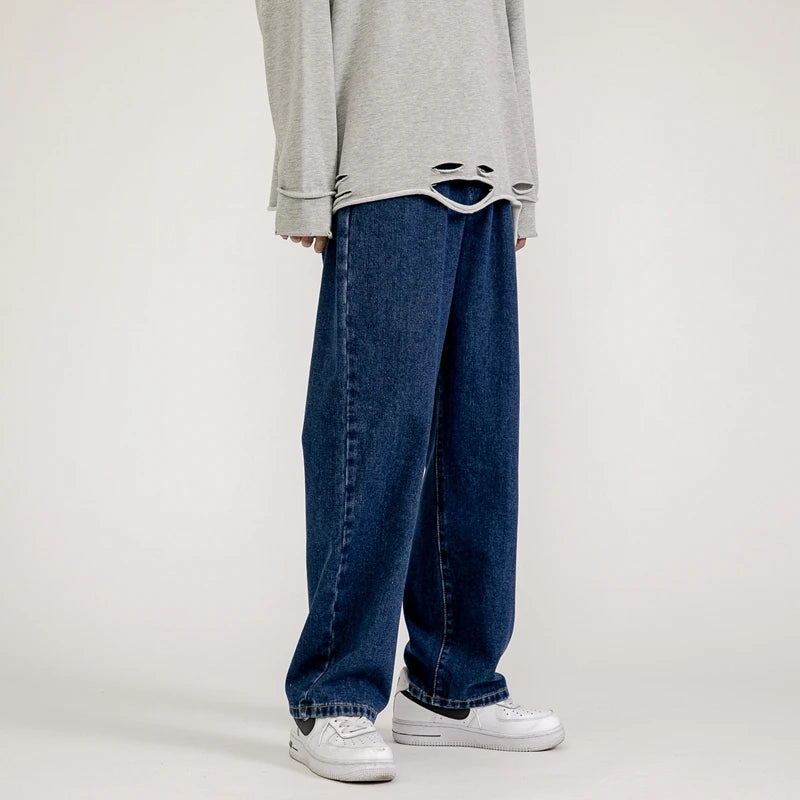 Solid Straight-leg Denim Pants     - VONVEX