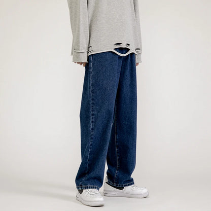 Solid Straight-leg Denim Pants     - VONVEX
