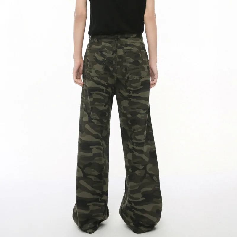 Vintage Camouflage Wide-Leg Jeans     - VONVEX