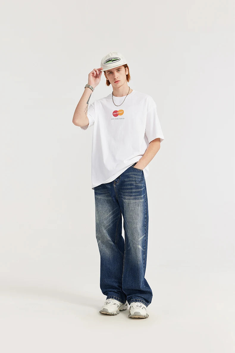 Retro Ripped Wide-Leg Denim Jeans     - VONVEX
