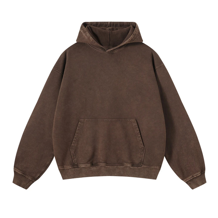 Heavyweight Washed Urban Hoodie  Coffee S  - VONVEX