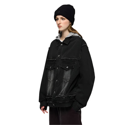 Frayed Bleached Denim Short Jacket - VONVEX