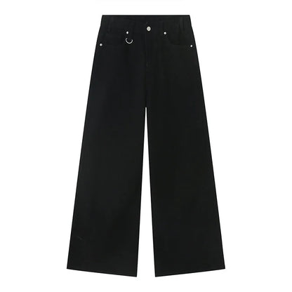 Distressed Wide Leg Baggy Denim Jeans  Black S  - VONVEX