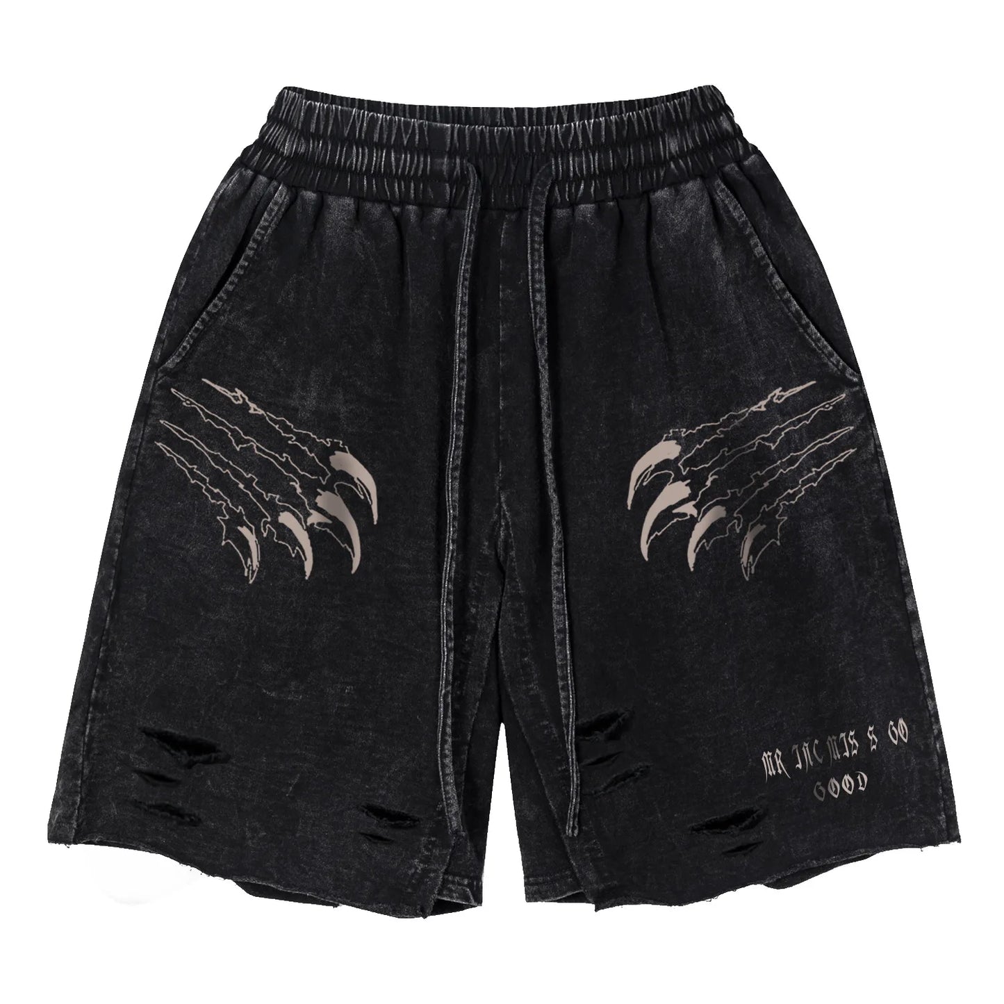 Tiger Claw Ripped Shorts  Black M  - VONVEX