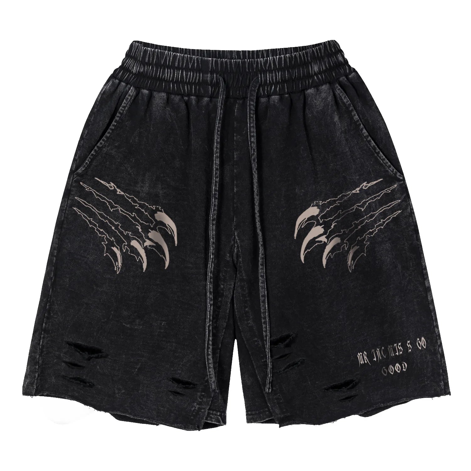 Tiger Claw Ripped Shorts  Black M  - VONVEX