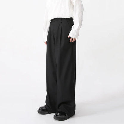 Solid Color Casual Loose Fit Pants     - VONVEX