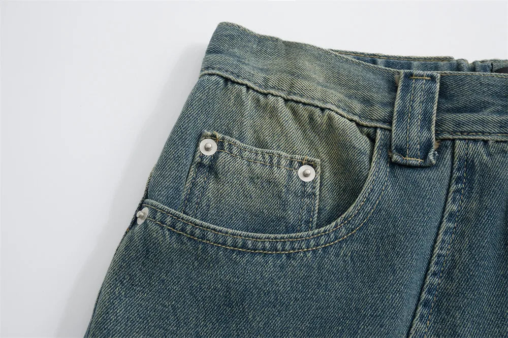 Curved Seam Wide-Leg Jeans     - VONVEX