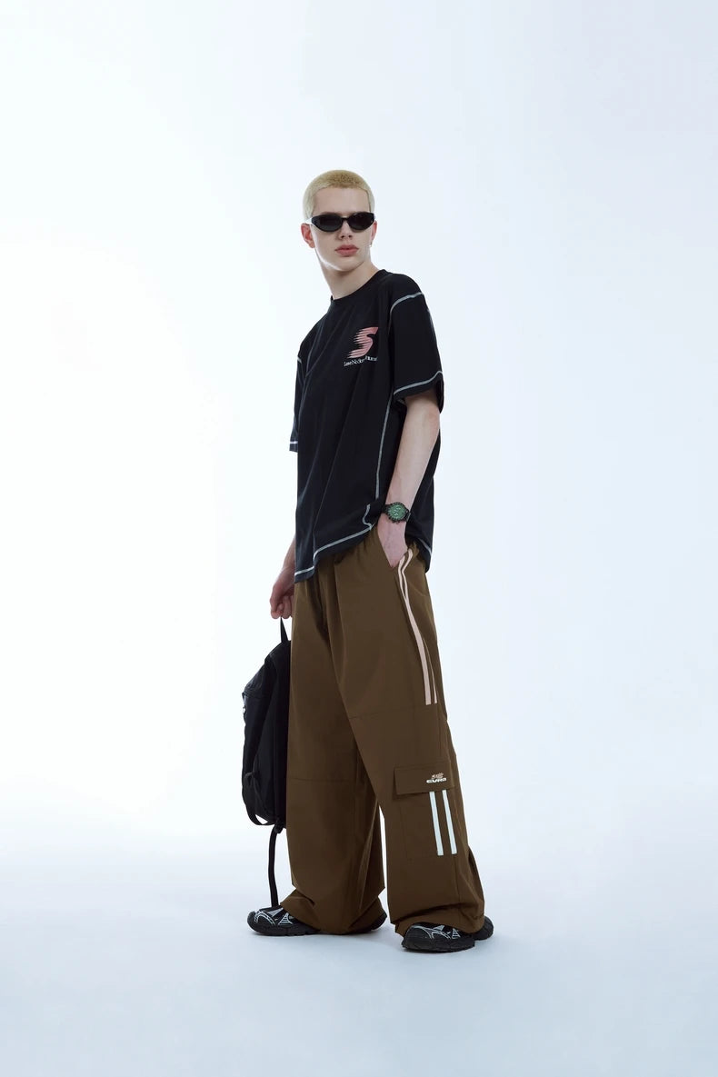 Retro Patchwork Wide-Leg Cargo Pants     - VONVEX