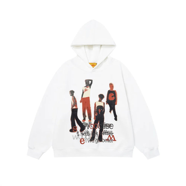 Chilling Dudes Winter Portrait Print Hoodie  White M  - VONVEX