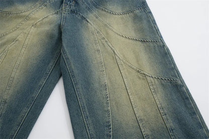 Curved Seam Wide-Leg Jeans     - VONVEX