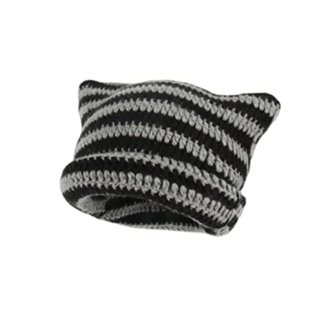 Cute Cat Ears Striped Beanie     - VONVEX