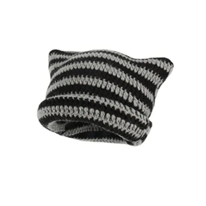 Cute Cat Ears Striped Beanie     - VONVEX