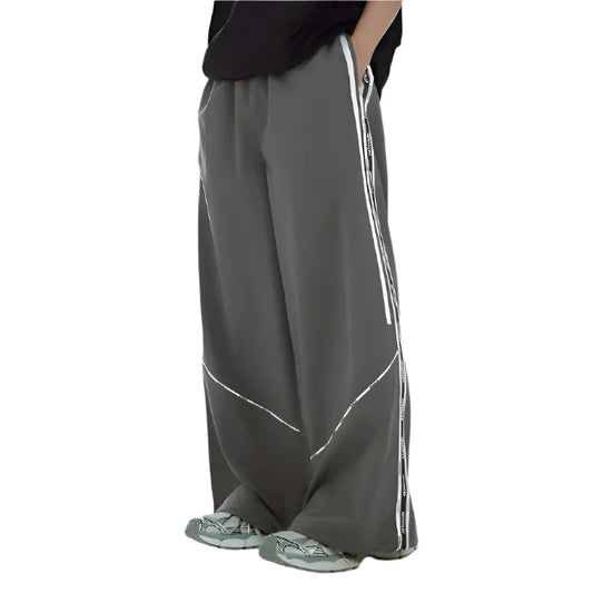 Retro Side Splicing Wide-Leg Pant  Dark grey S  - VONVEX