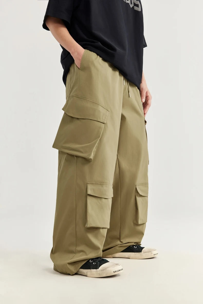 Casual 3D Wide-leg Cargo Pants     - VONVEX