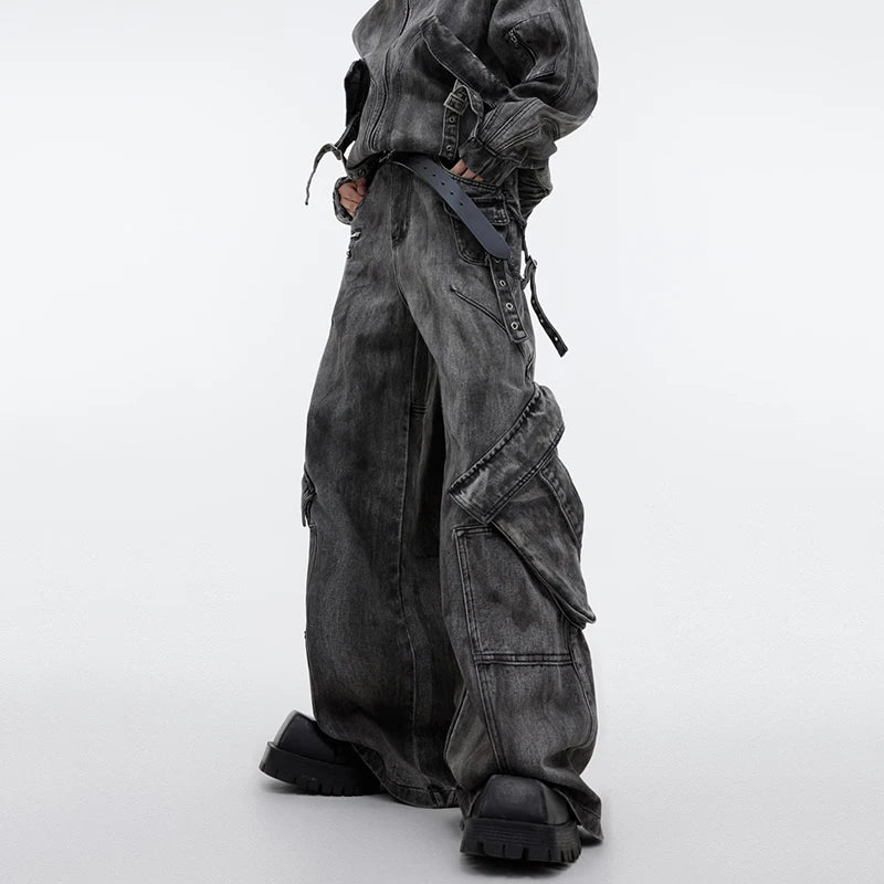 Baggy Washed Denim Jeans (Trendy)  Grey Trousers S  - VONVEX