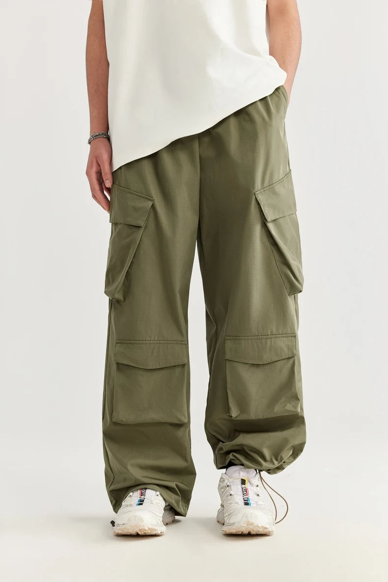 Casual 3D Wide-leg Cargo Pants     - VONVEX