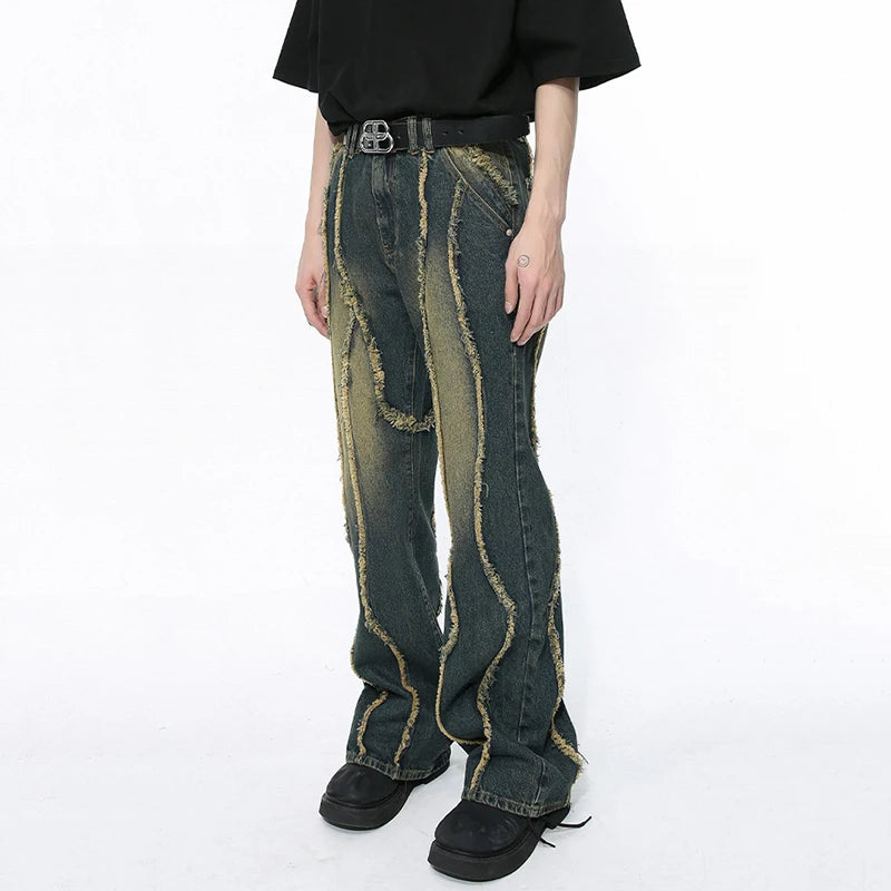Wave Stitch Denim Jeans     - VONVEX