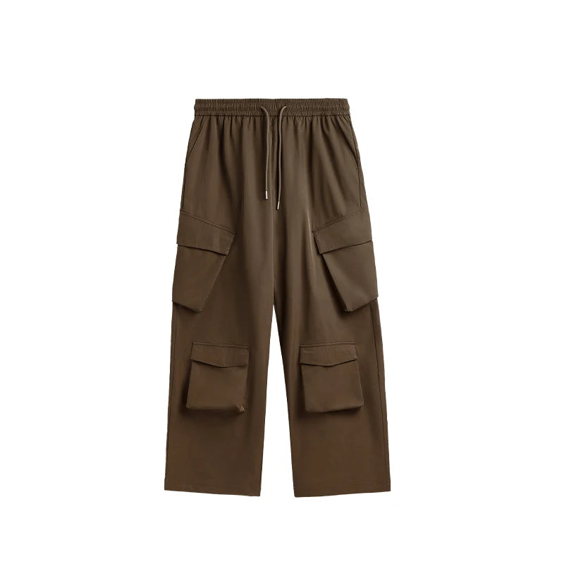 Casual 3D Wide-leg Cargo Pants  Brown S  - VONVEX