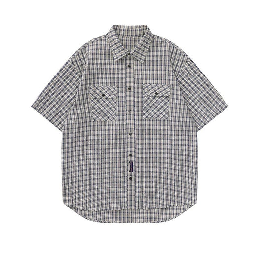 Plaid Reversible Short Sleeve Shirt  Black M  - VONVEX