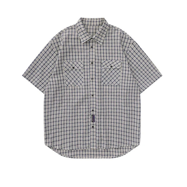 Plaid Reversible Short Sleeve Shirt  Black M  - VONVEX