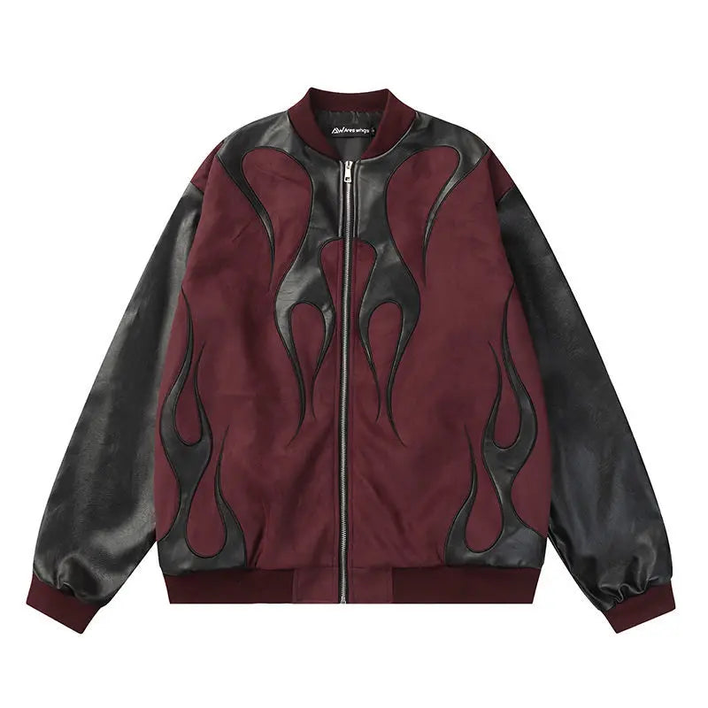 AresWings Spliced Leather Casual Jacket  red M  - VONVEX