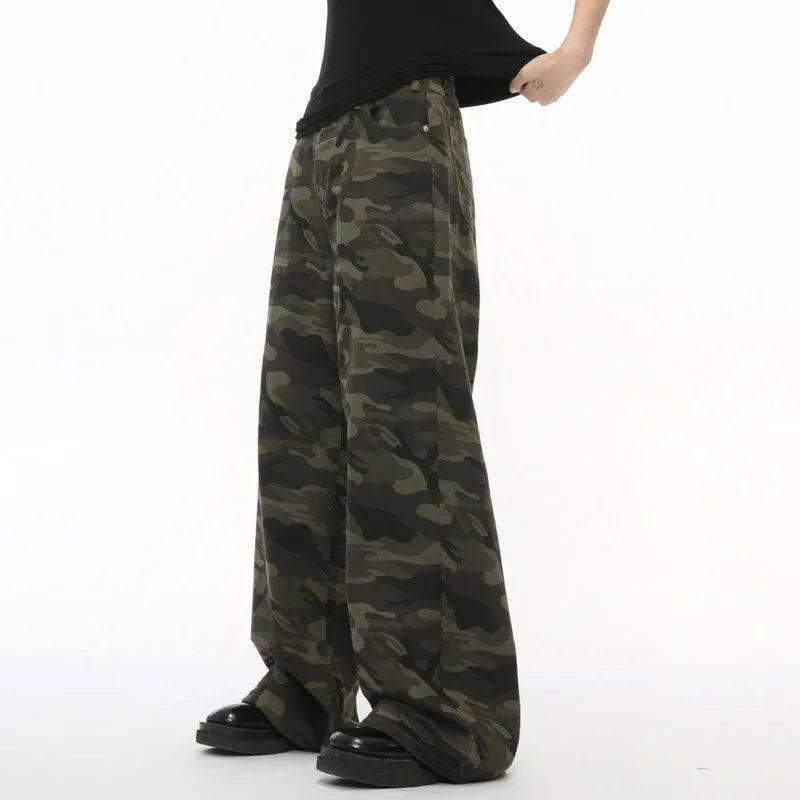 Vintage Camouflage Wide-Leg Jeans     - VONVEX