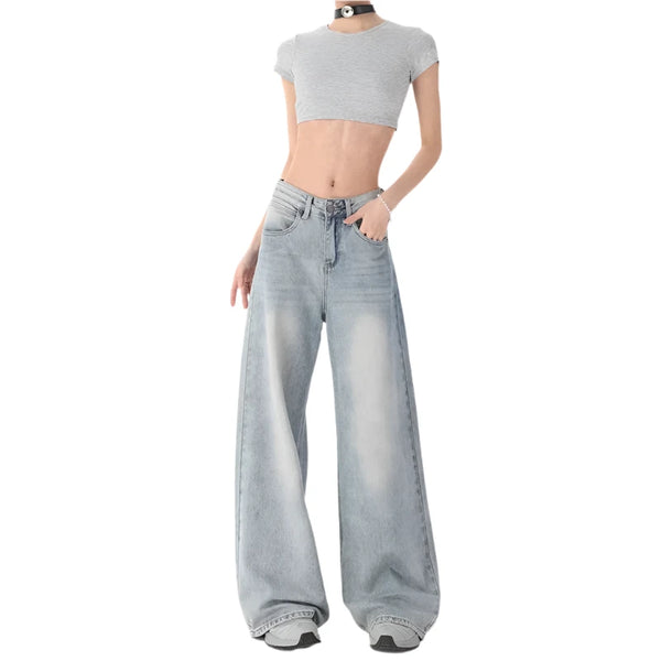 Women's Wide-leg Flares Jeans  Blue S  - VONVEX