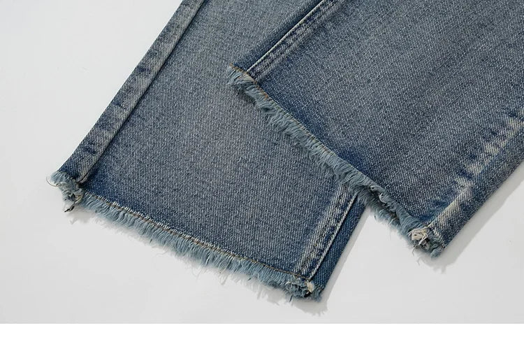 Flame Embroidery Denim Jeans     - VONVEX