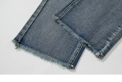 Flame Embroidery Denim Jeans     - VONVEX