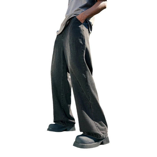 Retro Black Wide Leg Denim Jeans     - VONVEX