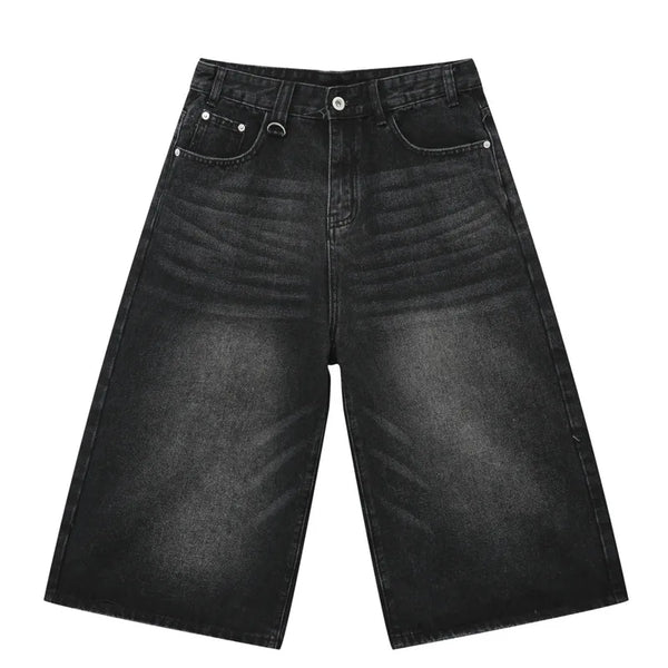 Vintage Washed Denim Wide Leg Short  Black-grey M  - VONVEX