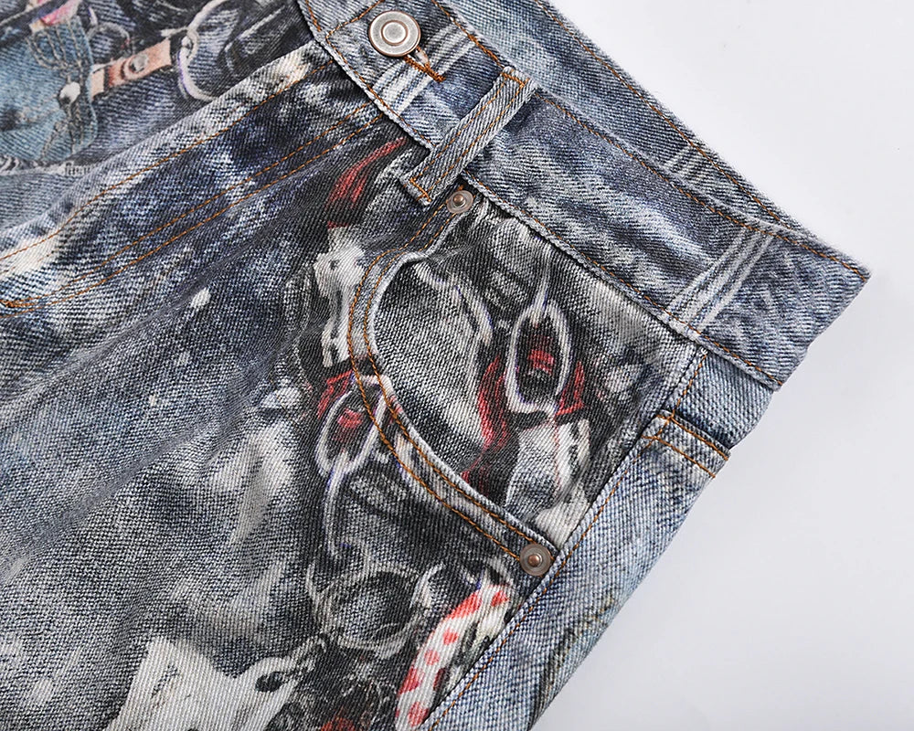 Y2K Chain Frayed Jeans     - VONVEX