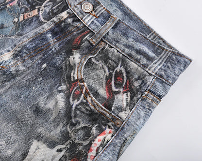 Y2K Chain Frayed Jeans     - VONVEX