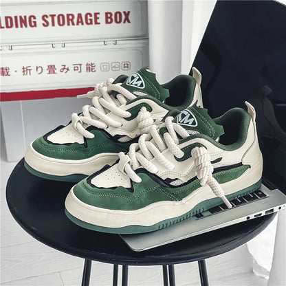 Neon Thick Lace Striped Color Sneakers white green 35 - VONVEX