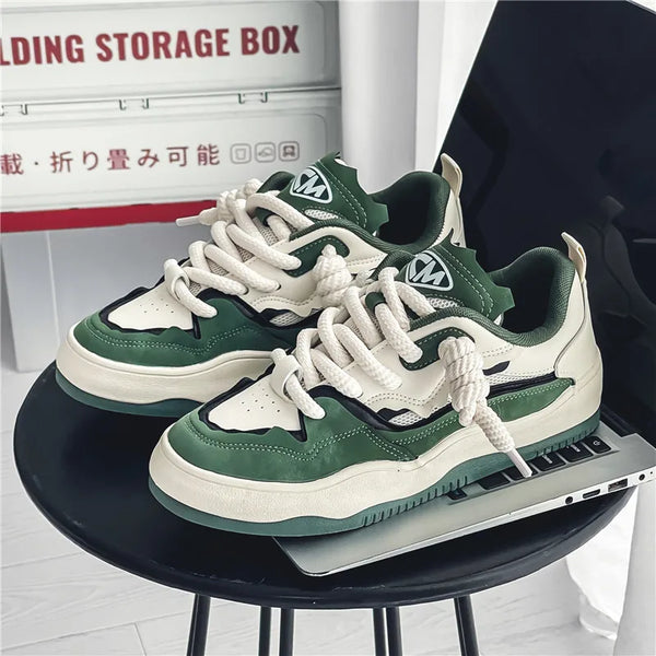 Neon Thick Lace Striped Color Sneakers white green 35 - VONVEX