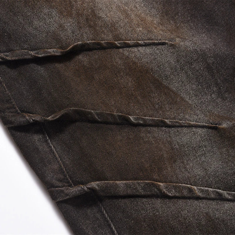 Pleated Washed Jeans     - VONVEX