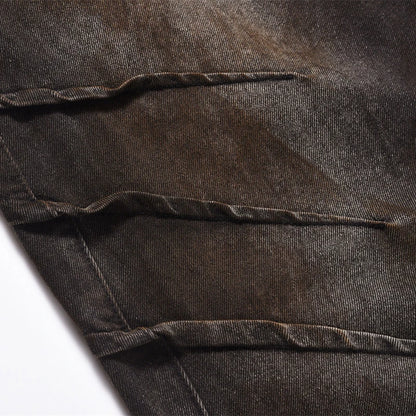 Pleated Washed Jeans     - VONVEX