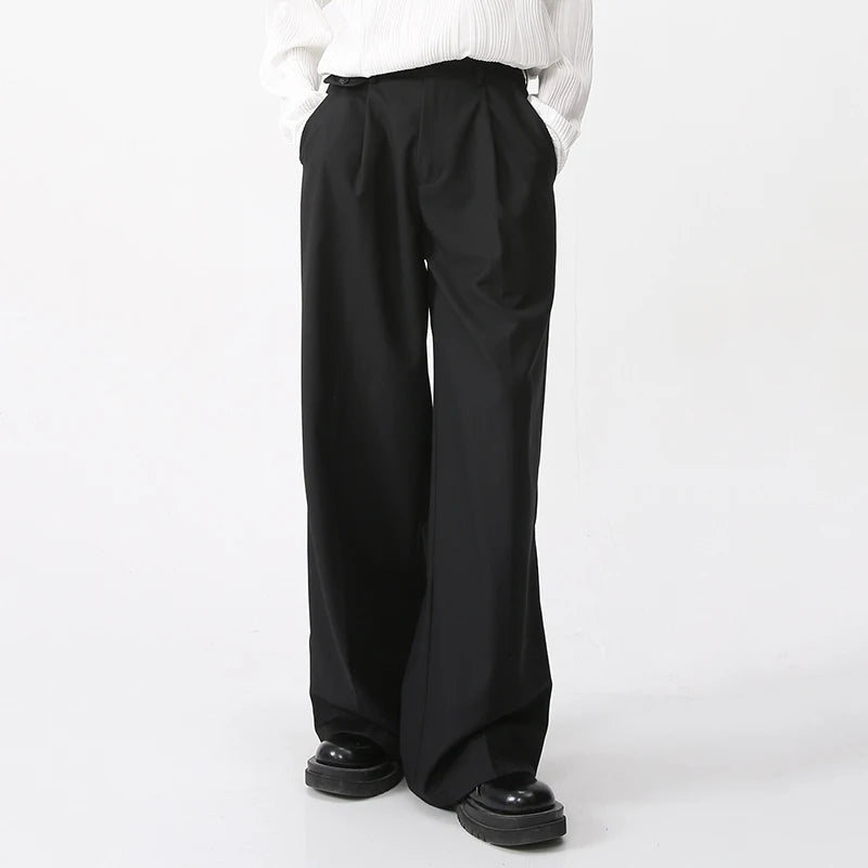 Solid Color Casual Loose Fit Pants     - VONVEX