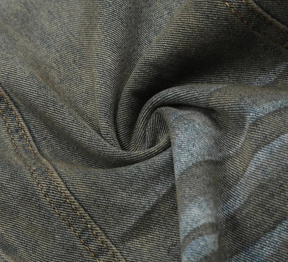 Dirty Washed Blue Denim Jeans     - VONVEX