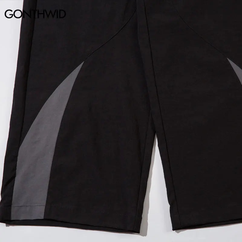 Vintage Black Gray Patchwork Pants     - VONVEX