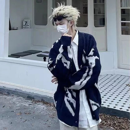 Y2k Rustic Vibe Knit Cardigan     - VONVEX