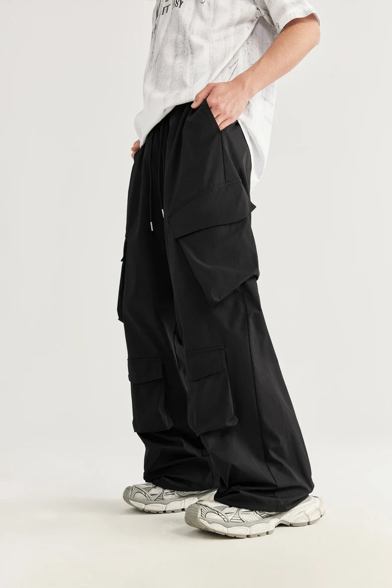 Casual 3D Wide-leg Cargo Pants     - VONVEX