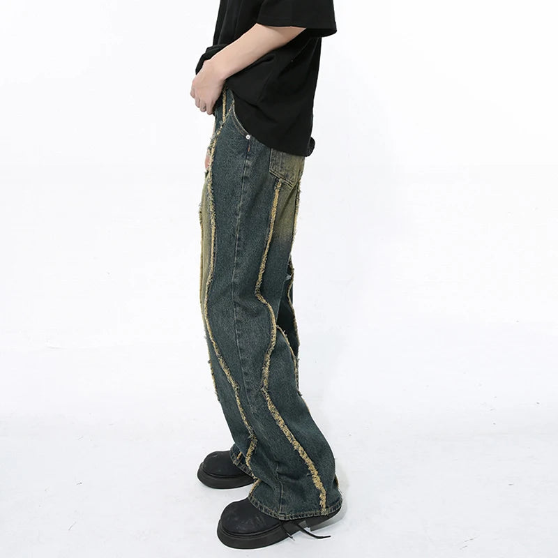 Wave Stitch Denim Jeans     - VONVEX