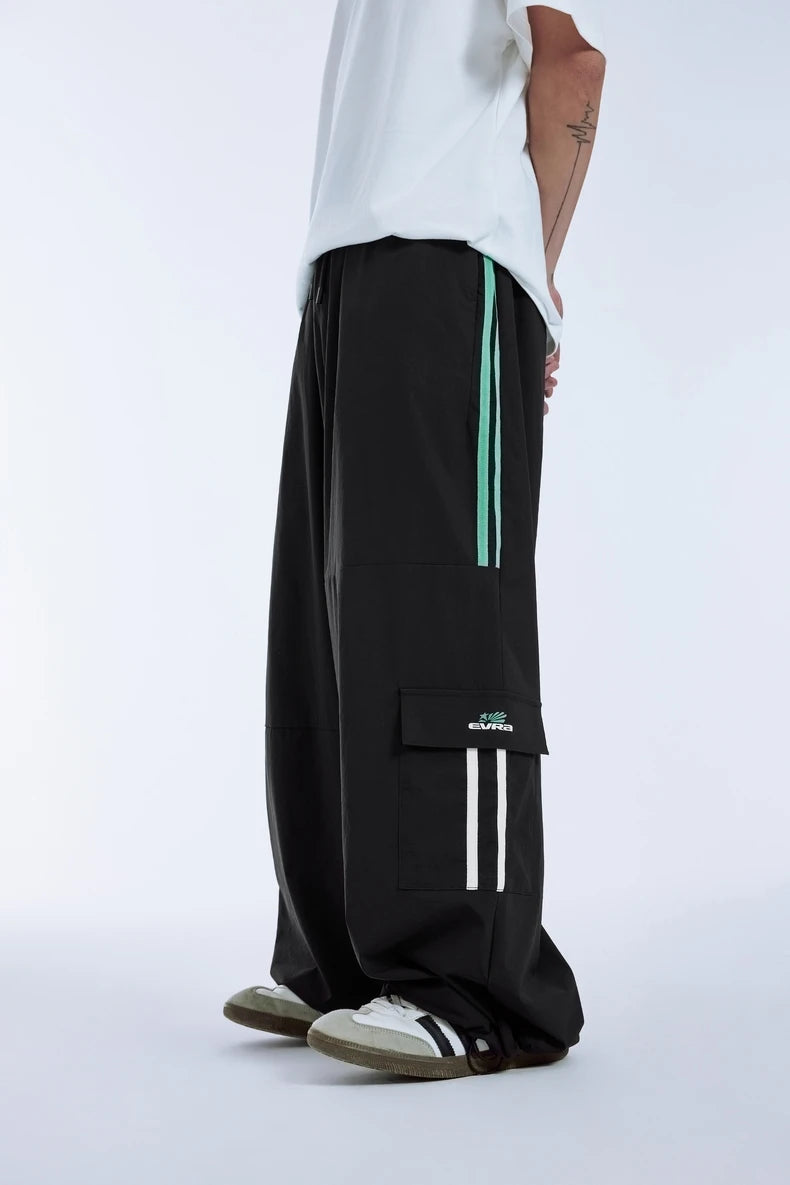 Retro Patchwork Wide-Leg Cargo Pants     - VONVEX