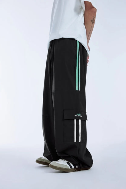 Retro Patchwork Wide-Leg Cargo Pants     - VONVEX
