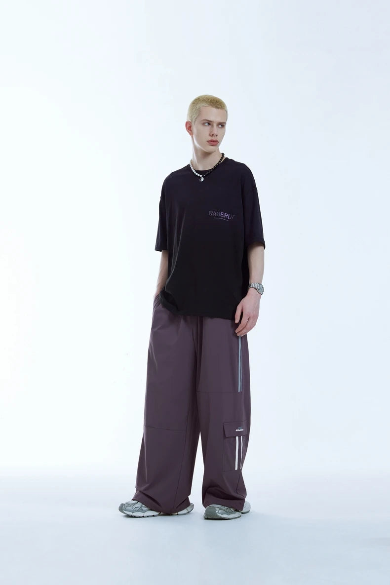 Retro Patchwork Wide-Leg Cargo Pants     - VONVEX