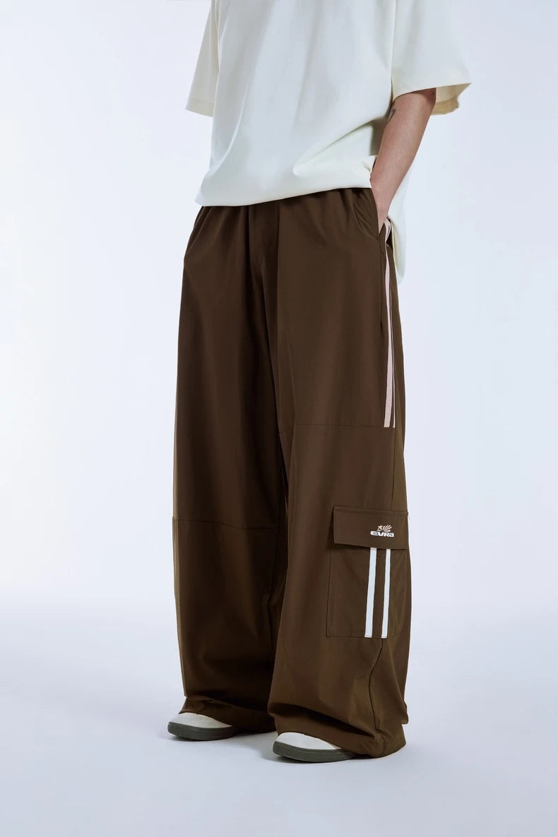 Retro Patchwork Wide-Leg Cargo Pants     - VONVEX