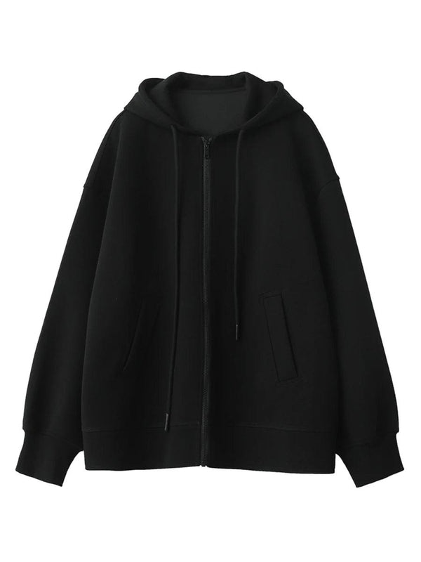 Casual Solid Loose Zipper Hoodie     - VONVEX