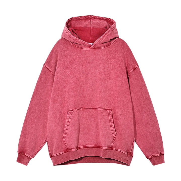Heavyweight Washed Urban Hoodie  CORAL RED S  - VONVEX